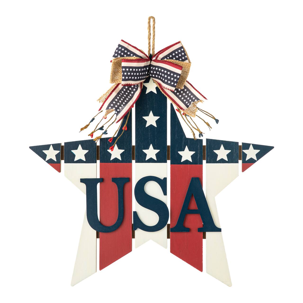 Glitzhome® 19" Patriotic American Wooden Star Door Hanger